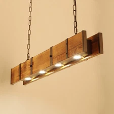Ceiling Light Vintage Rustic Lamp Wood Beam Farmhouse Chandelier Pendant Lamp US
