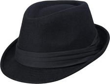 Womens Mens Classic Felt Trilby Hat Short Brim Fedora Black 7 1/4,