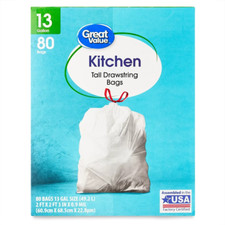 Kitchen Tall Drawstring Bags Trash Bags13 Gallon 80 Count Great Value White