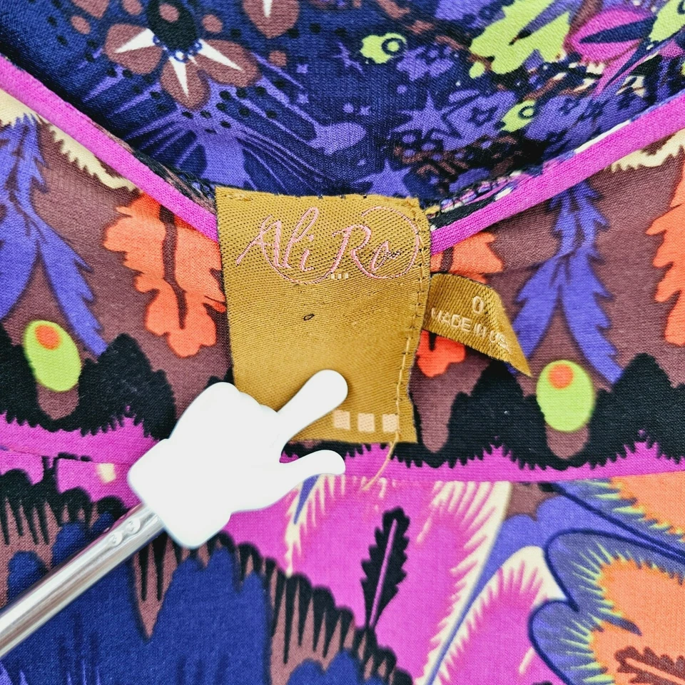 Vestido recto Ali Ro manga 0 3/4 colorido estampado floral cachemira cuello barco hecho en EE. UU. Foto 2 de 4