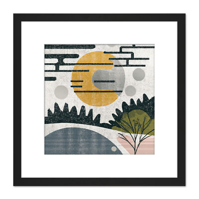 Sonniger Wald See Mittagssonne abstrakt quadratisch gerahmter Wandkunstdruck 8 x 8 Zoll