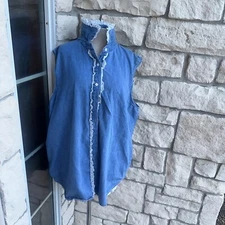 Vtg Gitano Womens Denim Jean  Shirt  Plus  Embellished Cottagecore Western 24w