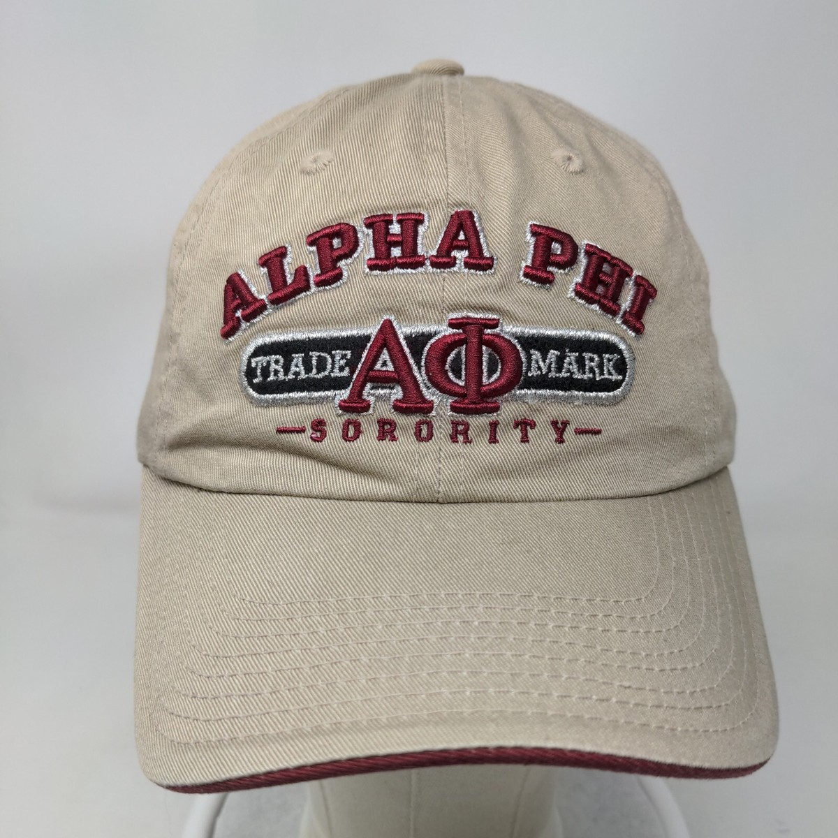 Alpha Phi Sorority Strapback Hat Tan OSFA Adjustable Embroidered