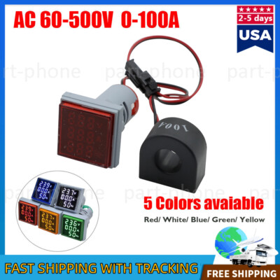 AC 60-500V 0-100A 22mm 3-in-1 Voltmeter Ammeter Digital Volt AMP Frequency Meter