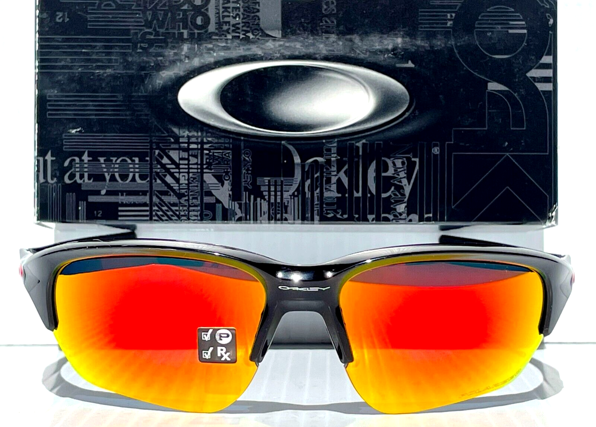 NEW Oakley FLAK BETA Shiny Black POLARIZED Ruby Lens Sunglass 9363