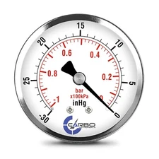 2-1/2" Vacuum Gauge - Chrome Plated Steel Case, 1/4"NPT, Back Mnt. -30 inHg/0