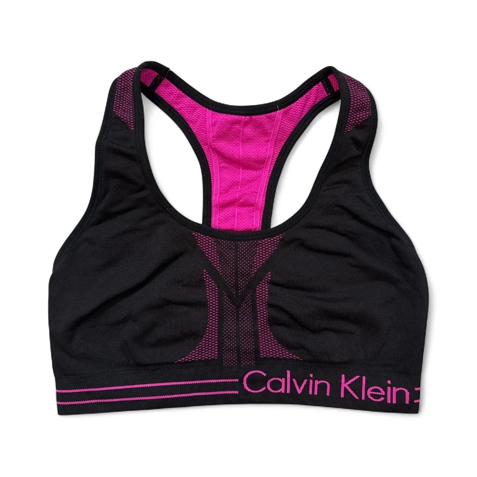 Calvin Klein Performance Reversible Medium Impact Sports Bra in black, pink MED  - Image 2 of 4