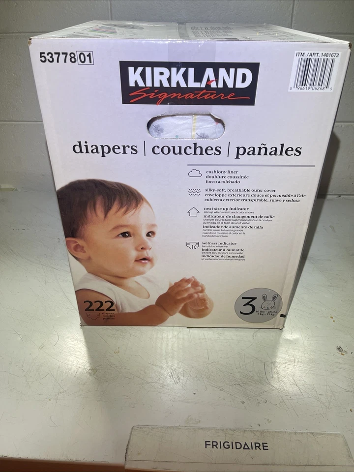 Pañales para bebé Kirkland Signature talla 3 (16-28 libras) 222 unidades - nuevos y sellados Foto 3 de 4