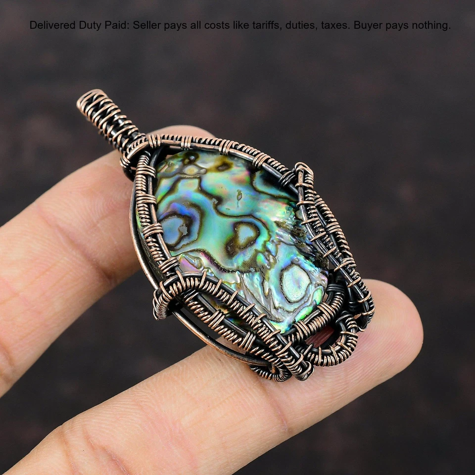 Venta de Navidad Cobre Natural Abulón Concha Envoltura de Alambre Boho Colgante Joyería Foto 3 de 4