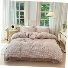 Duvet Cover 100 Washed Cotton Beige Cream Checked Duvet King Tan Gingham