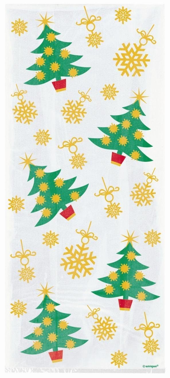 20 bolsas de fiesta de celofán - árboles de Navidad dorados (Navidad) de Partyrama