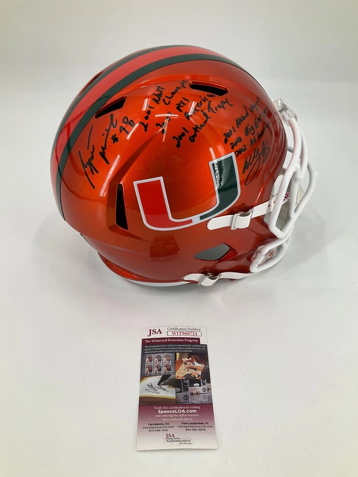 CASCO TAMAÑO COMPLETO FIRMADO WILLIS MCGAHEE / BRYANT MCKINNIE MIAMI HURACANES JSA Foto 2 de 4