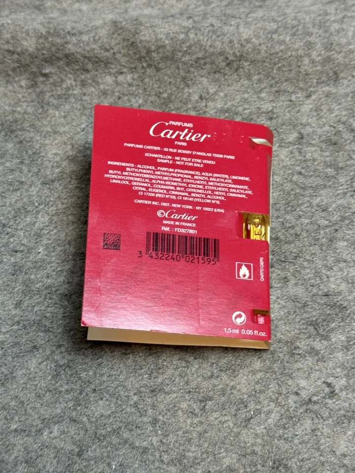 Delices de Cartier "Eau de Parfum" 1,5 ml tamaño de muestra 0,05 onzas líquidas PROMOCIÓN DE VIAJE Foto 3 de 3