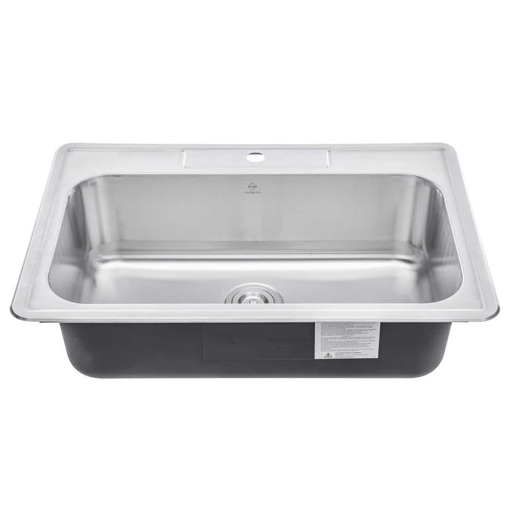 eModernDecor 33x22x9" Top Mount 18-Gauge Stainless Single Bowl Kitchen Sink