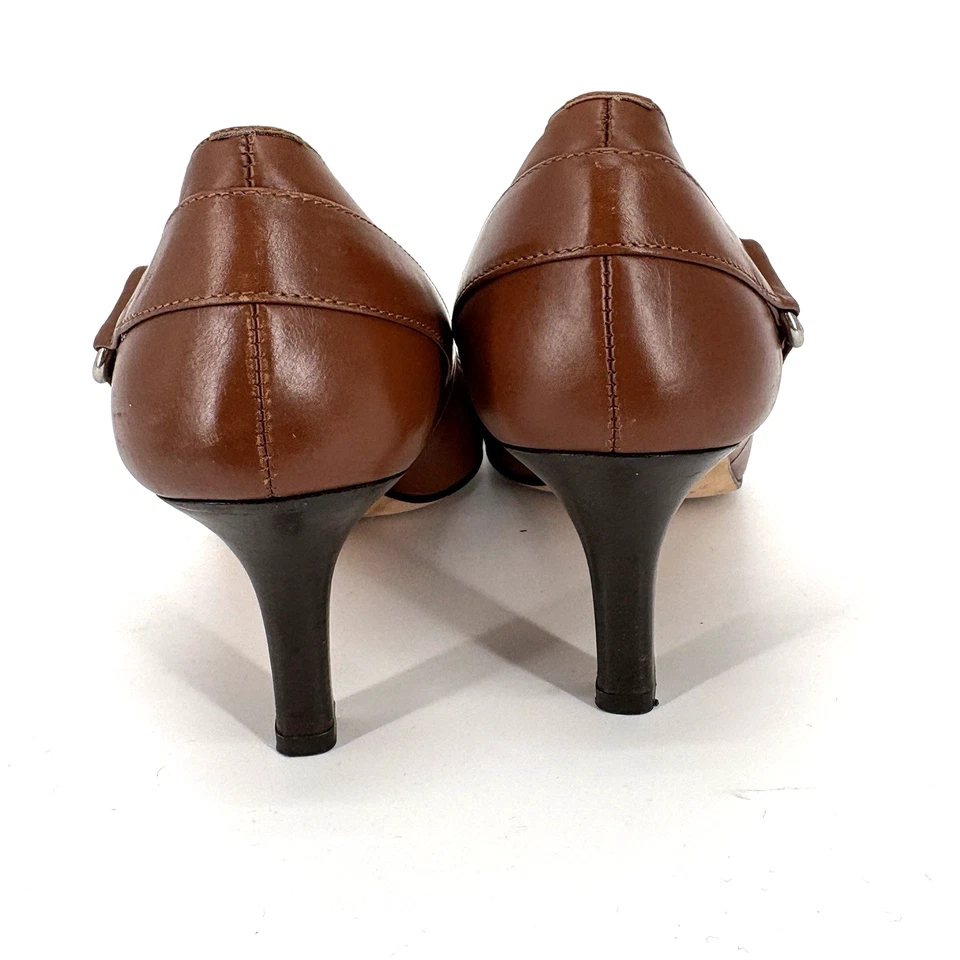 Zapatos de salón Talbots para mujer 6,5 marrón carmelo cuero liso punta punta tacón de gatito Foto 3 de 4