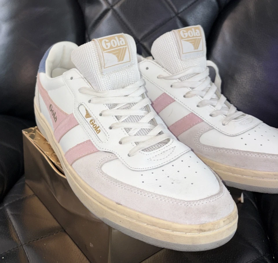 Tênis Feminino de Couro Gola-Hawk Branco/Rosa/Cinza Tamanho 6.5 - Imagem 3 de 4