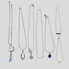 Mixed Silver Tone Necklace Lot Vintage Modern Costume Jewelry Craft Resale 7pc