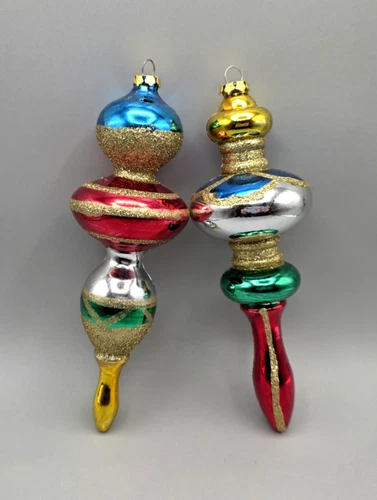 MCM Atomic Finial Drop Christmas Ornament Set of 2 Plastic 7"