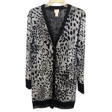 Chico  s Leopard Print Button Front Deep V Neck Cardigan Size 2 Large Mob Wife