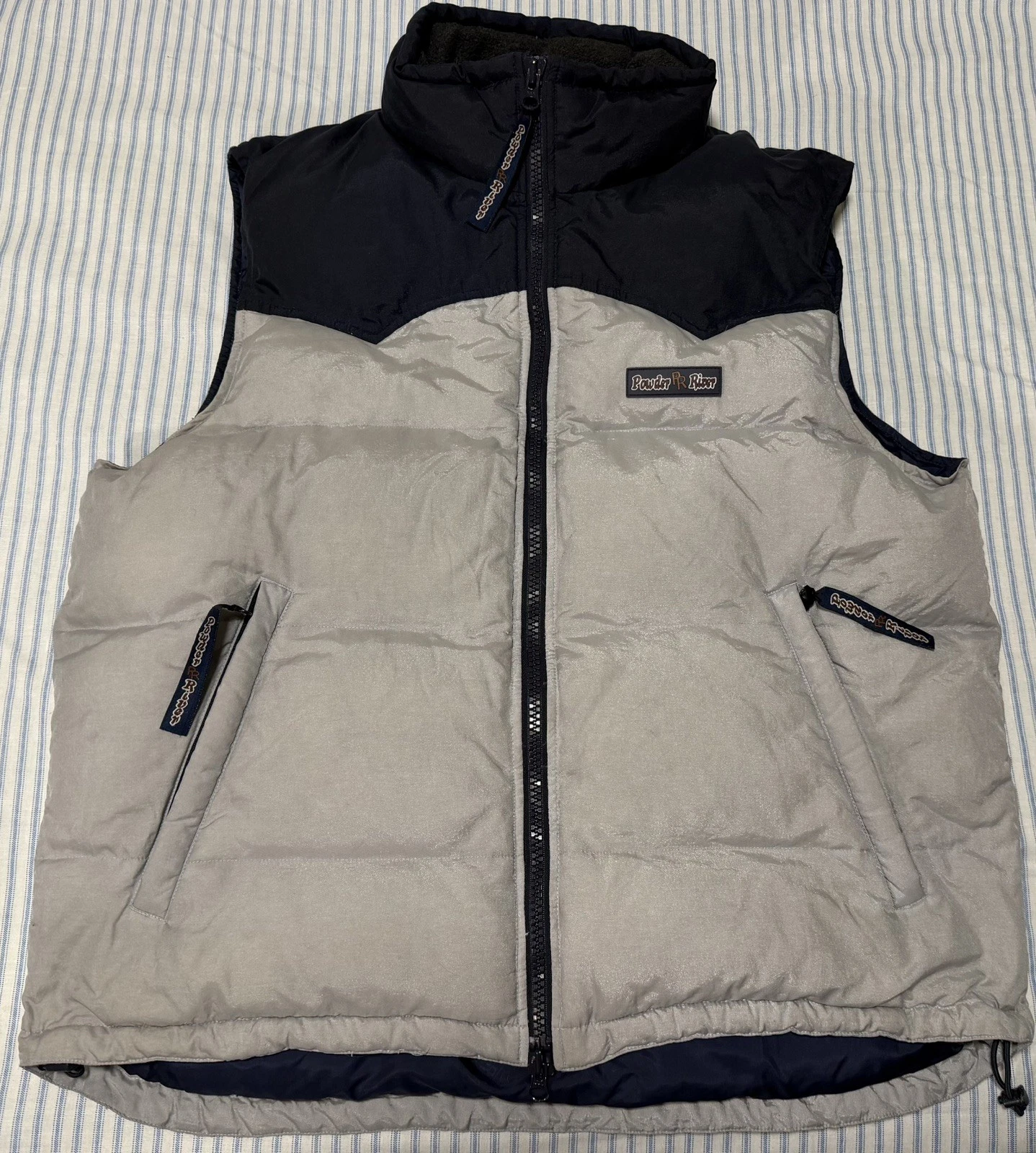 Powder River Outfitters Down/Feather Puffer Vest Mens XL Pockets Hood Cozy