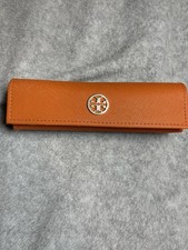 Tory Burch Orange Saffiano Leather Glasses Case Eyewear Holder Snap Closure