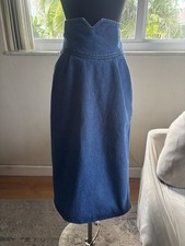 Vtg 80s San Francisco Overall Pencil Skirt Sz 10 Blue Denim Waist 30 Made in Usa