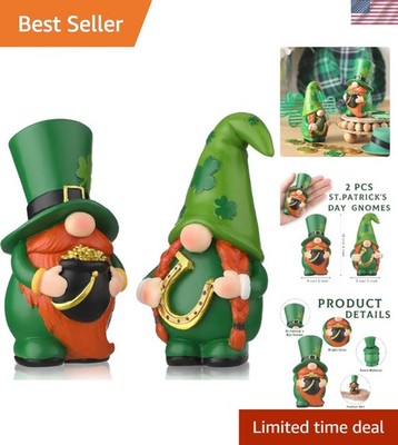 2 Pcs St Patrick's Day Gnomes Irish Kitchen Shamrock Resin Gnome Decor Swedis...
