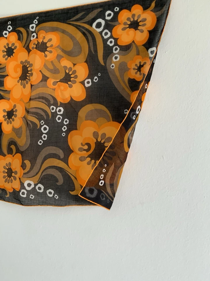 "DELICADA bufanda de algodón negro sin marca para mujer con estampados de flores naranjas EC 19""/19""" Foto 3 de 3