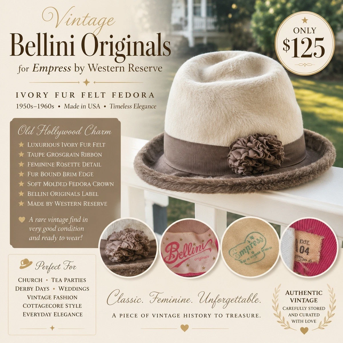 VTG 60s La Vienne Velour Rabbit Fur Felt Cloche Bucket Hat  Cream Whimsigoth Vintage Fur Felt Velour Bucket Hat, Cloche Hat, Vintage Hat  main image 2