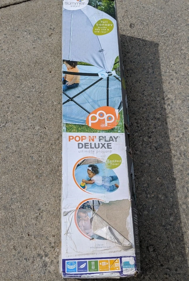 Summer Infant Pop N Play Deluxe Ultimate Playard con dosel completo aguamarina y gris Foto 2 de 4