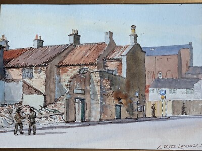 Original Aquarell Gemälde von A Ross Longley Manchester Straßenszene 1954