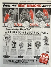 Emerson Electric Fans Keep Cool New Heat Demons Vintage Print Ad 1937