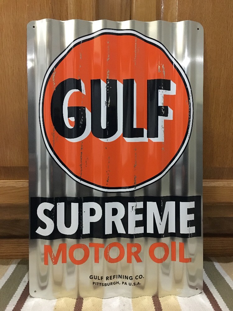 Gulf Supreme Motor Oil Sign Metal Garage Gas Car Truck Pub Bar Pump ...
