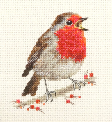 ROBIN REDBREAST, Christmas, Garden Bird Full cross stitch kit + materials *Fido 