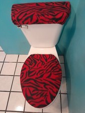 Red And Black Zebra Stripes Fleece Toilet Seat Lid Tank Top Cover Set