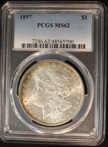 1897 Morgan Silver Dollar PCGS MS62 Rainbow Toned