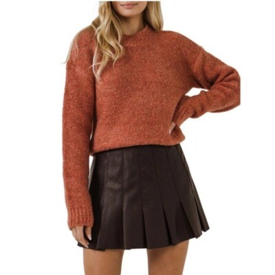 NWT Women ENGLISH FACTORY Round-neck Knit Sweater In Terracotta WOOL BLEND 3X