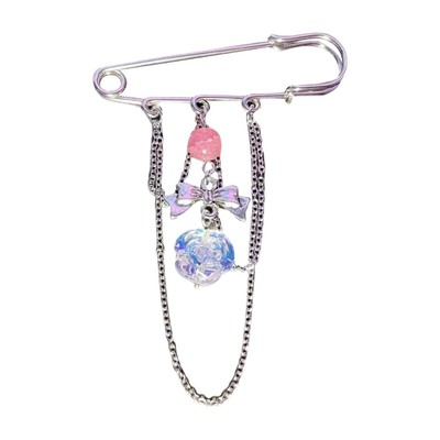 Delicate Pin Shaped Brooch Pendant with Rose Bowknot Bead Embellishement