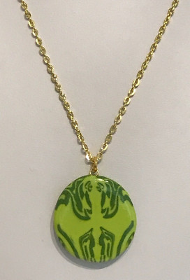 Green Primo Sculpey Clay Circular Abstract Pendant on an 18'' Gold Plated Chain