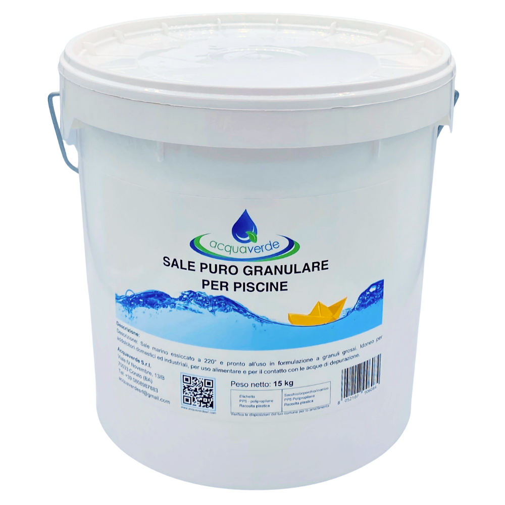 SALE GRANULARE MARINO PURO 99,9% per IGIENE ACQUA di PISCINA e ELETTROLISI 15 Kg