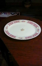 Homer Laughlin Rose Platter with beautiful floral maroon band 13 3/4 x 10 3/4