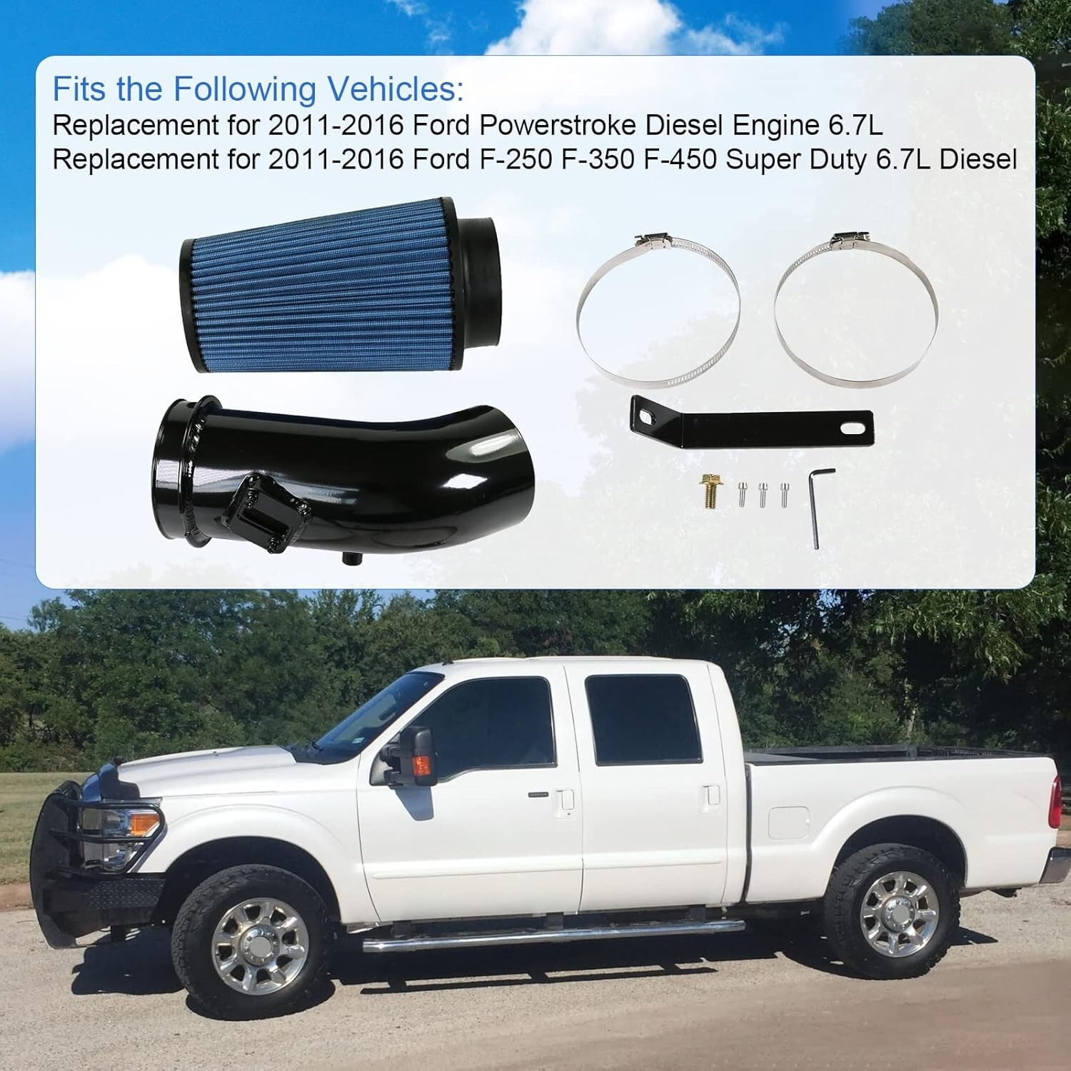 Cold Air Intake Pipe Kit w/Oiled Filter For 11-16 Ford 6.7L Powerstroke Diesel