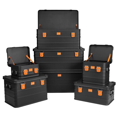ALUBOX  Alukiste Schwarz Transportbox abschließbar Werkzeugkiste Stapelecken