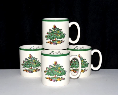 Spode Christmas Tree * 4 MUGS / CUPS * 3 3/8", Mint Condition