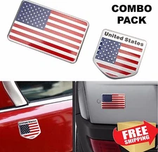 ALUMINUM American Flag Emblem Sticker 3D Decal For Auto, Car, Truck COMBO PACK