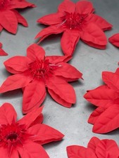 Vintage 3&rdquo; Red Silk Poinsettia Flowers w/ Reflector Light Covers Lot of 12 EUC