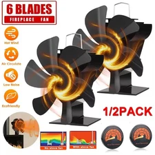 6 Blade Stove Fireplace Fan Eco Heat Powered f Wood/Log Burner + Thermometer US