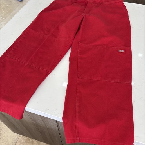 Dickies Mens 38x32 Double Knee Wide Leg Mechanic Pants Red Big Man Work - Picture 2 of 13