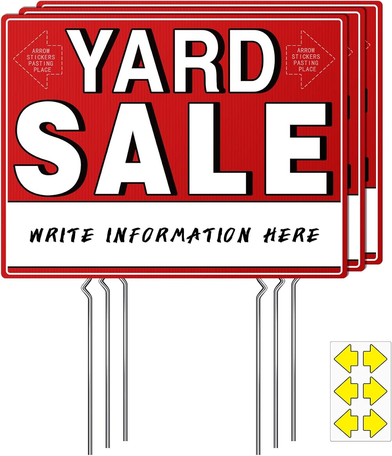 Yard Sale Signs, 3 Pcs Garage Signs with Metal Stakes, 17" x 13", Large, Red 