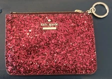 Kate Spade Bitsy Laurel Way Glitter Keychain Card ID Change Holder Wallet Cherry